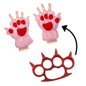 poing américain dans gants de chat rouge, article